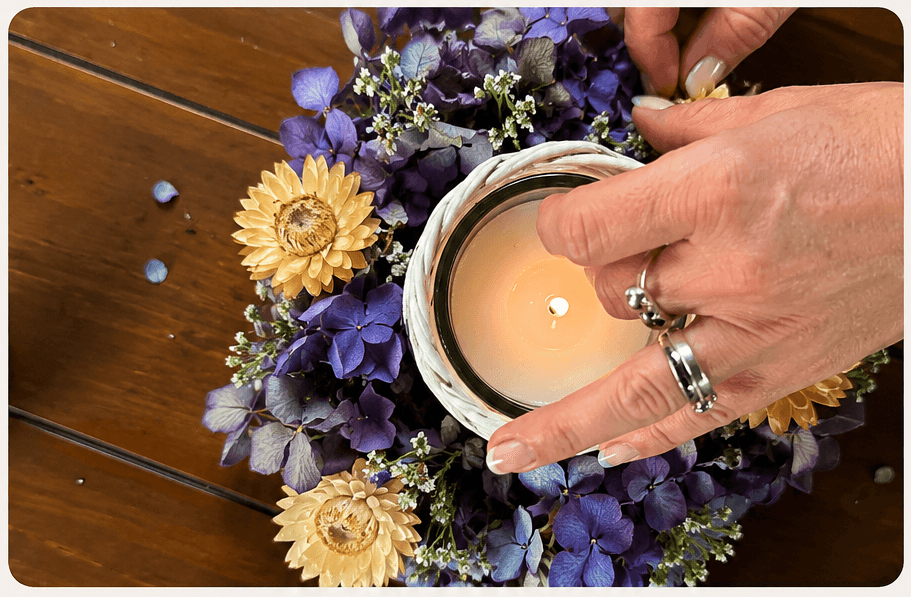 Atelier Couronne avec Fleurs séchées et bougie